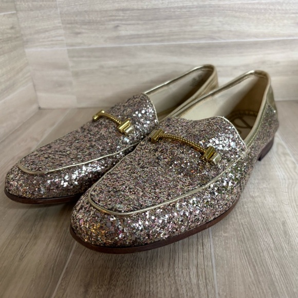 Sam Edelman Women's Loraine Glitter Gold Leather Loafers Sz 6.5 - Picture 8 of 12